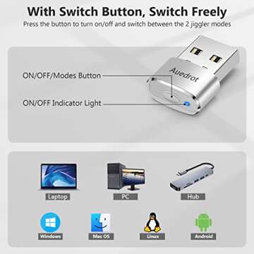 AUEDROT Mouse Jiggler Undetectable Mouse Jiggers USB Mouse Mover with Switch Button, Automatic Mouse Wiggler with 2 Jiggle Modes, Mouse Mover Device, Plug & Play, Keep Computer/Laptop Awake, Silver