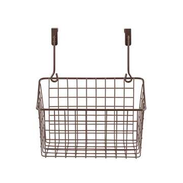 Spectrum Hanging Baskets for Organizing (Medium, Bronze) - Grid Over the Cabinet Wire Basket for Kitchen or Bathroom - Door Hanging Storage Organizer for Cleaning Supplies, Washcloths, & Hand Towels