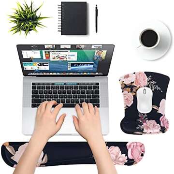 MOSISO Wrist Rest Support for Mouse Pad & Keyboard Set, Peony Ergonomic Mousepad Non-Slip Base Home/...