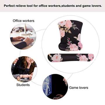 MOSISO Wrist Rest Support for Mouse Pad & Keyboard Set, Peony Ergonomic Mousepad Non-Slip Base Home/Office Pain Relief & Easy Typing Cushion with Neoprene Cloth & Raised Memory Foam, Black