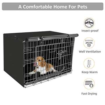X-ZONE PET Double Door Dog Crate Cover - Polyester Pet Kennel Cover (Fits 24 30 36 42 48 inches Wire Crate) (36 Inch, Black)