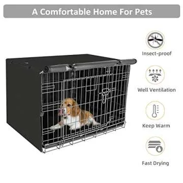 X-ZONE PET Double Door Dog Crate Cover - Polyester Pet Kennel Cover (Fits 24 30 36 42 48 inches Wire Crate) (36 Inch, Black)