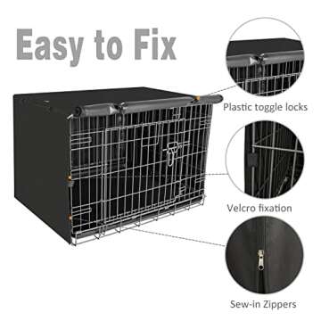 X-ZONE PET Double Door Dog Crate Cover - Polyester Pet Kennel Cover (Fits 24 30 36 42 48 inches Wire Crate) (36 Inch, Black)