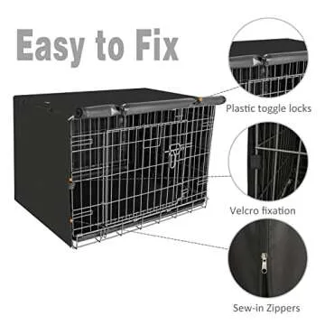 X-ZONE PET Double Door Dog Crate Cover - Polyester Pet Kennel Cover (Fits 24 30 36 42 48 inches Wire Crate) (36 Inch, Black)