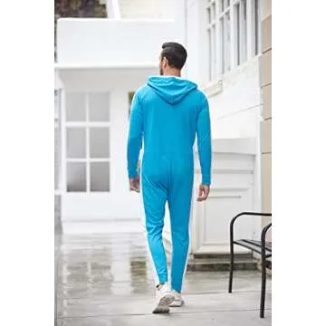 COOFANDY Men's One Piece Tracksuit Hooded Jogging Jumpsuit Long Playsuit with Pockets Blue XL