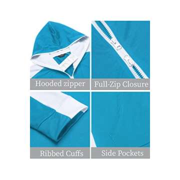 COOFANDY Men's One Piece Tracksuit Hooded Jogging Jumpsuit Long Playsuit with Pockets Blue XL