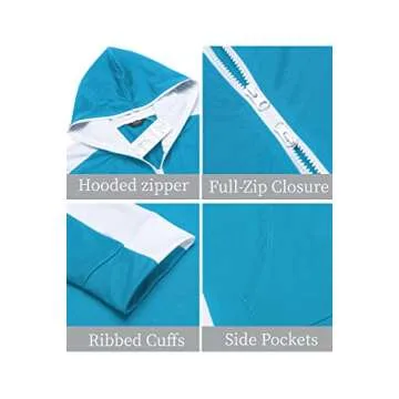 COOFANDY Men's One Piece Tracksuit Hooded Jogging Jumpsuit Long Playsuit with Pockets Blue XL