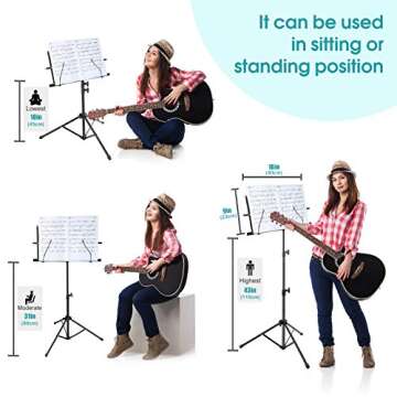 Avenda Music Stand, Portable Folding Music Note Sheet Clip Holder with Carrying Bag