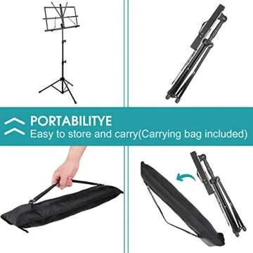 Avenda Music Stand, Portable Folding Music Note Sheet Clip Holder with Carrying Bag