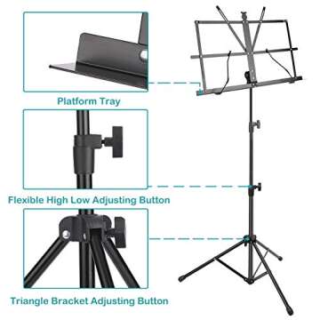 Avenda Music Stand, Portable Folding Music Note Sheet Clip Holder with Carrying Bag