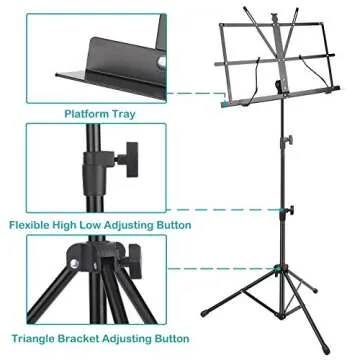 Avenda Music Stand, Portable Folding Music Note Sheet Clip Holder with Carrying Bag