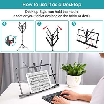 Avenda Music Stand, Portable Folding Music Note Sheet Clip Holder with Carrying Bag