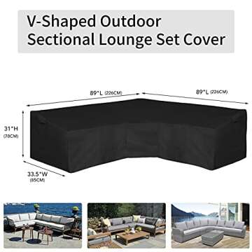 Easy-Going Patio V-Shaped Sectional Sofa Cover, Waterproof Outdoor Sectional Cover,Heavy Duty Garden Furniture Cover with Air Vent 89" L (on Each Side) x 33.5" D x 31" H, Black