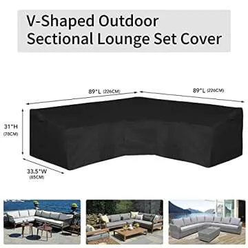 Easy-Going Patio V-Shaped Sectional Sofa Cover, Waterproof Outdoor Sectional Cover,Heavy Duty Garden Furniture Cover with Air Vent 89" L (on Each Side) x 33.5" D x 31" H, Black