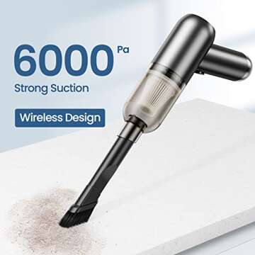 Portable Handheld Car Cordless Vacuum Cleaner with Powerful Suction, High Power Mini Sweeper, Dust B...