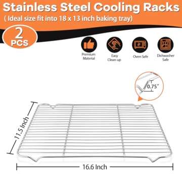 P&P CHEF Baking Rack Cooking Rack Set of 2-16.6''x11.5", Stainless Steel Wire Cooling Drying Roastin...