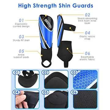 BROTOU Shin Guards Soccer Youth, Soccer Shin Guards for Kids 3-15, Light Weight Adjustable Straps Sh...