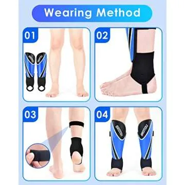 BROTOU Shin Guards Soccer Youth, Soccer Shin Guards for Kids 3-15, Light Weight Adjustable Straps Shin Pads Protection Equipment with Ankle and Leg Calf Protection (S, Blue)