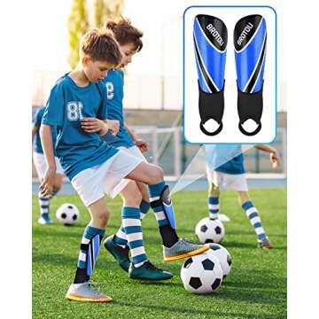 BROTOU Shin Guards Soccer Youth, Soccer Shin Guards for Kids 3-15, Light Weight Adjustable Straps Shin Pads Protection Equipment with Ankle and Leg Calf Protection (S, Blue)