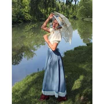 Scarlet Darkness Maxi Skirts for Women A-Line Drawstring Waist Boho Skirt Plus Size Light Blue XL