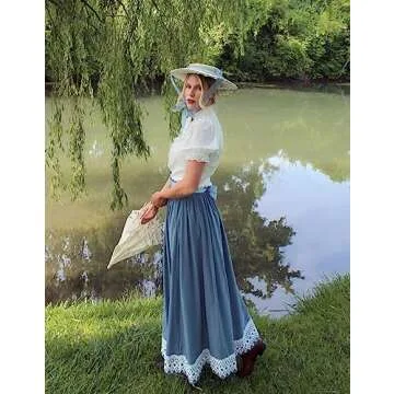 Scarlet Darkness Maxi Skirts for Women A-Line Drawstring Waist Boho Skirt Plus Size Light Blue XL