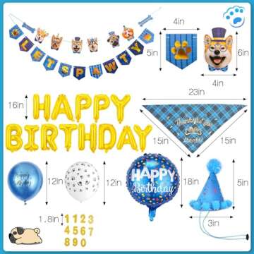 Zaabaazina Dog Birthday Decorations Boy, Dog Birthday Party Supplies, Dog Birthday Bandana Blue Dog Birthday Hat with Numbers, Dog Birthday Banner Lets PAWTY and Happy Birthday Balloons