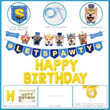 Zaabaazina Dog Birthday Decorations Boy, Dog Birthday Party Supplies, Dog Birthday Bandana Blue Dog Birthday Hat with Numbers, Dog Birthday Banner Lets PAWTY and Happy Birthday Balloons