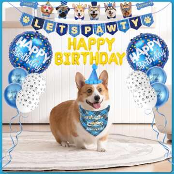 Zaabaazina Dog Birthday Decorations Boy, Dog Birthday Party Supplies, Dog Birthday Bandana Blue Dog Birthday Hat with Numbers, Dog Birthday Banner Lets PAWTY and Happy Birthday Balloons