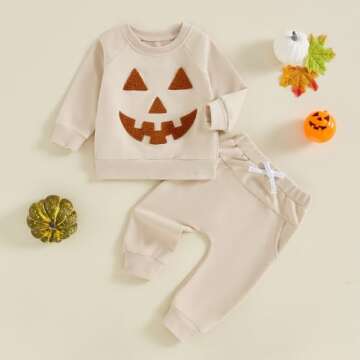 Afunbaby Baby Boy Fall Clothes Toddler Boys Pumpkin Sweasthirt Long Sleeve Shirt Pocket Pants Hallow...