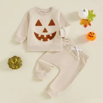 Afunbaby Baby Boy Fall Clothes Toddler Boys Pumpkin Sweasthirt Long Sleeve Shirt Pocket Pants Hallow...