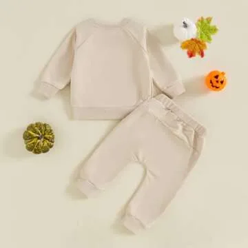 Afunbaby Baby Boy Fall Clothes Toddler Boys Pumpkin Sweasthirt Long Sleeve Shirt Pocket Pants Halloween Outfit Set (Beige pumpkin, 0-6 Months)