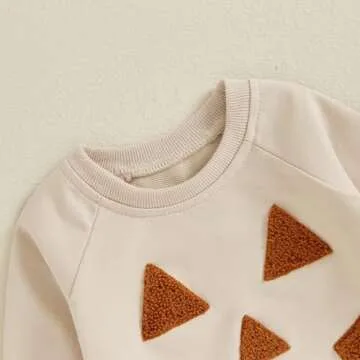 Afunbaby Baby Boy Fall Clothes Toddler Boys Pumpkin Sweasthirt Long Sleeve Shirt Pocket Pants Halloween Outfit Set (Beige pumpkin, 0-6 Months)