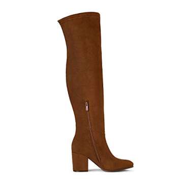 DREAM PAIRS Women's Camel Thigh High Boots Over The Knee Stretch Suede Cute Block Heel Fashion Long ...