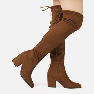 DREAM PAIRS Women's Camel Thigh High Boots Over The Knee Stretch Suede Cute Block Heel Fashion Long Boots Size 10 M US Gracie-2