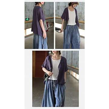 EXPOING Extra Wide Leg Denim Pants for Women Long Jeans Elastic Waist with Pockets Plus Size Loose Casual (Blue One Size Petite)