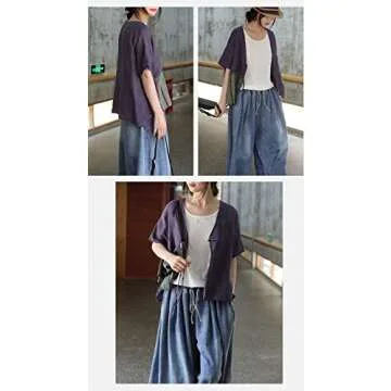 EXPOING Extra Wide Leg Denim Pants for Women Long Jeans Elastic Waist with Pockets Plus Size Loose Casual (Blue One Size Petite)