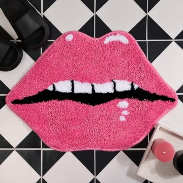 Panstar Pink Lips Shaped Bath Mat - Soft Non-Slip Bathroom Rug for Any Space