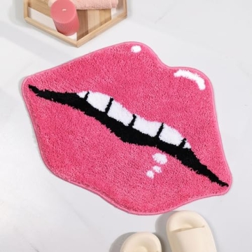 Pink Lips Non-Slip Bath Mat - Cute and Soft Bathroom Rug