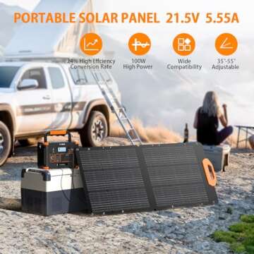 GRECELL Portable Solar Generator 500W with Solar Panel 100W, Portable Power Station 500W AC Outlet, Portable Solar Panel 21.5V 5.5A for Home Use Outdoor Camping Backup Emergency