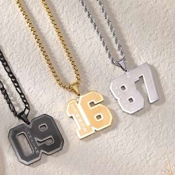 Dreamdecor Football Number Necklaces Custom Name Initial 00-99 Athletes Jersey Number Pendant Necklace with Customized Chains Personalized Baseball Jewelry Gifts for Men (18’’-24’’)