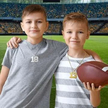 Dreamdecor Football Number Necklaces Custom Name Initial 00-99 Athletes Jersey Number Pendant Necklace with Customized Chains Personalized Baseball Jewelry Gifts for Men (18’’-24’’)