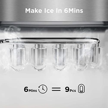 Silonn Fast Ice Maker 9 Cubes in 6 Mins Self-Cleaning