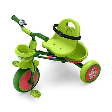 Jetson CoComelon Light-Up Trike, Front and Rear Baskets, Multi-Colored LED Lights, Seatbelt and Bell, Green, Ages 2-4, Medium