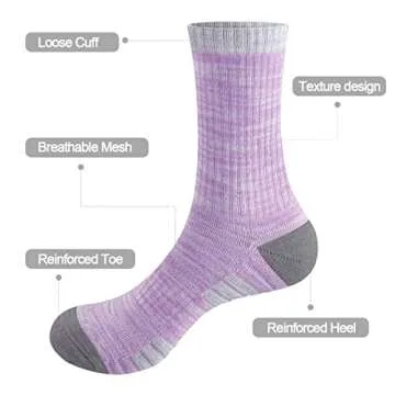 YUEDGE Womens Cushioned Crew Socks Moisture Wicking Gym Golf Athletic Socks for Women Size 6-9, Casual Cotton Socks Mid Calf Safety Work Boot Socks, Multicolor, 5 Pairs