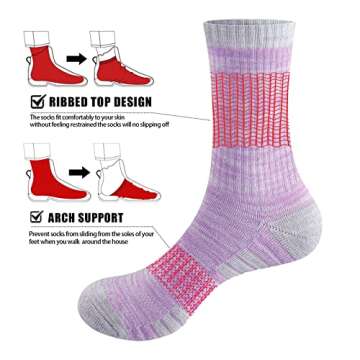 YUEDGE Womens Cushioned Crew Socks Moisture Wicking Gym Golf Athletic Socks for Women Size 6-9, Casual Cotton Socks Mid Calf Safety Work Boot Socks, Multicolor, 5 Pairs
