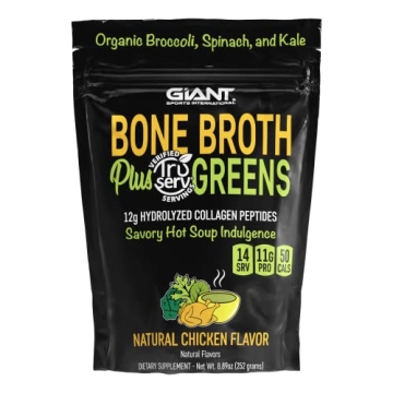 Giant Sports Bone Broth Collagen Plus Greens | Organic Super Greens Powder + Delicious Collagen Prot...