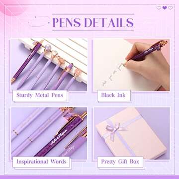 Qeeenar 6 Pcs Fancy Pens for Women Crystal Diamond Pen for Journaling Pretty Glitter Ballpoint with Box Inspirational Gifts for Women Girls College Students Cute Back to School Gifts(Purple)