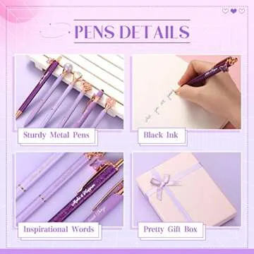 Qeeenar 6 Pcs Fancy Pens for Women Crystal Diamond Pen for Journaling Pretty Glitter Ballpoint with Box Inspirational Gifts for Women Girls College Students Cute Back to School Gifts(Purple)