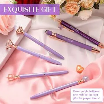 Qeeenar 6 Pcs Fancy Pens for Women Crystal Diamond Pen for Journaling Pretty Glitter Ballpoint with Box Inspirational Gifts for Women Girls College Students Cute Back to School Gifts(Purple)