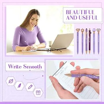 Qeeenar 6 Pcs Fancy Pens for Women Crystal Diamond Pen for Journaling Pretty Glitter Ballpoint with Box Inspirational Gifts for Women Girls College Students Cute Back to School Gifts(Purple)